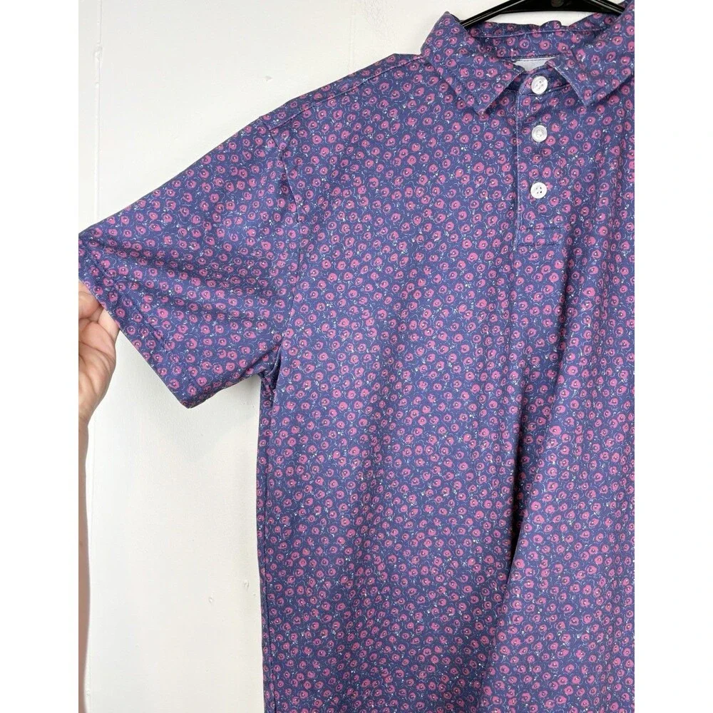 Crewcuts Boys Performance Polo Shirt Blue Pink Short Sleeve Preppy Sz XXL, 14-15